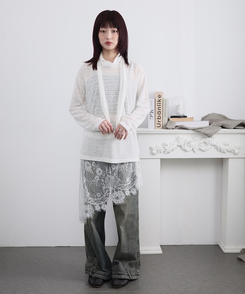 Ulysses(ユリシス)の「ストール付きシアーボーダーカットソー(Tシャツ/カットソー・レディース・ブラック/ホワイト・S/M)」の9枚目の写真