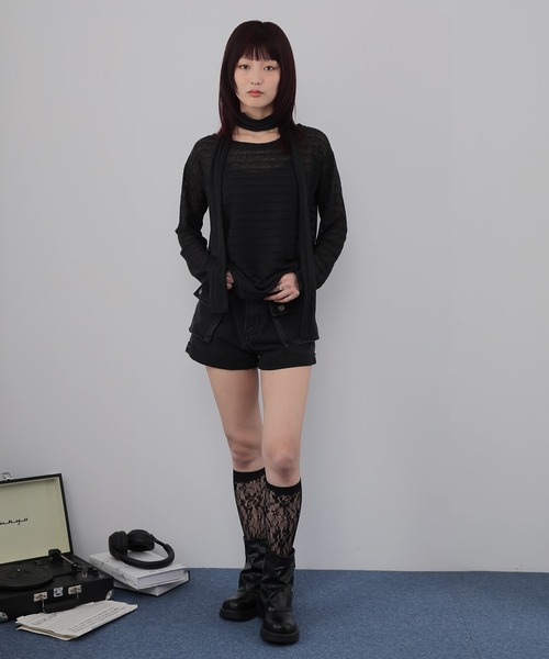 Ulysses(ユリシス)の「ストール付きシアーボーダーカットソー(Tシャツ/カットソー・レディース・ブラック/ホワイト・S/M)」の4枚目の写真