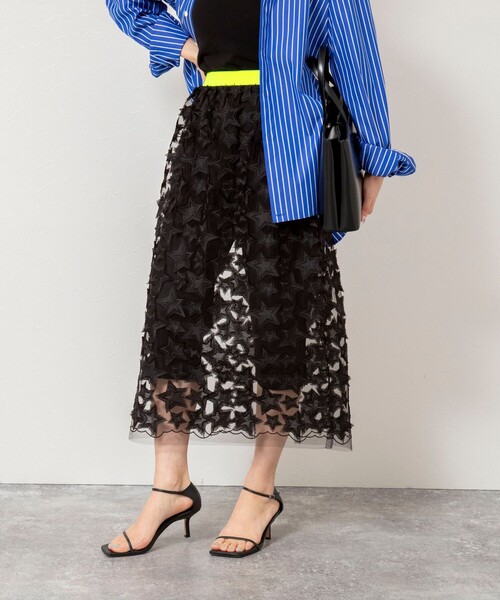 Rie Miller（リエミラー）の「45th limited editionウォッシャブルスターフリンジタイトスカート（スカート・レディース・ブラック/ホワイト・38）」の2枚目の写真