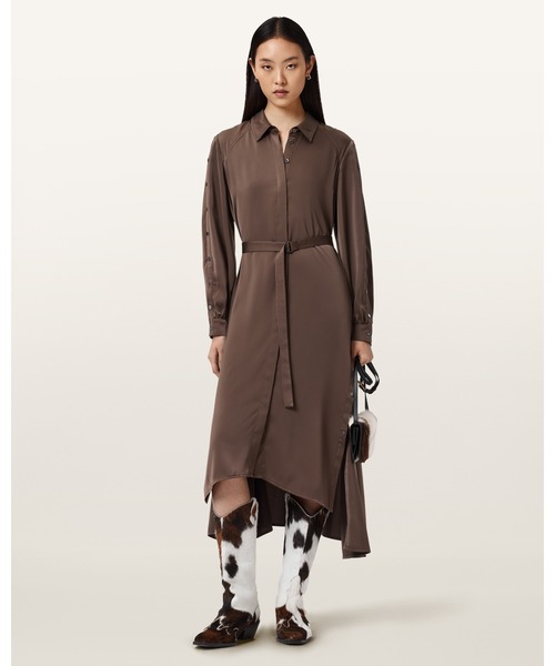ALLSAINTS(オールセインツ)の「LEXI MIDI DRESS | LEXI ミディ ドレス・ワンピース(ワンピース・レディース・ブラウン系その他・4/8/10)」の1枚目の写真