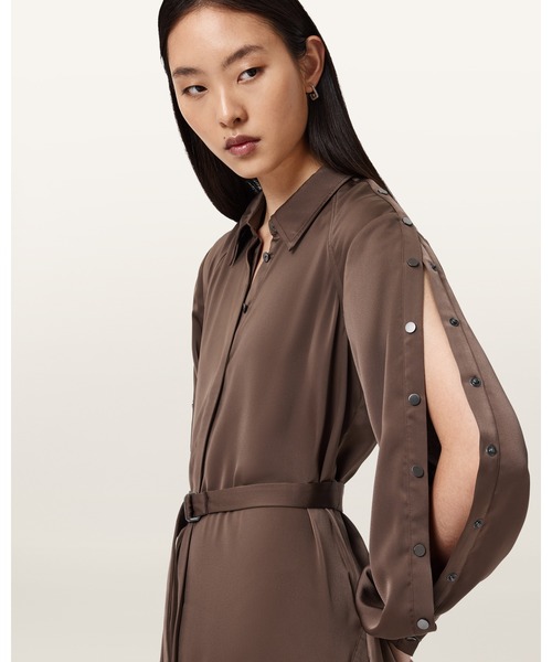 ALLSAINTS(オールセインツ)の「LEXI MIDI DRESS | LEXI ミディ ドレス・ワンピース(ワンピース・レディース・ブラウン系その他・4/8/10)」の2枚目の写真