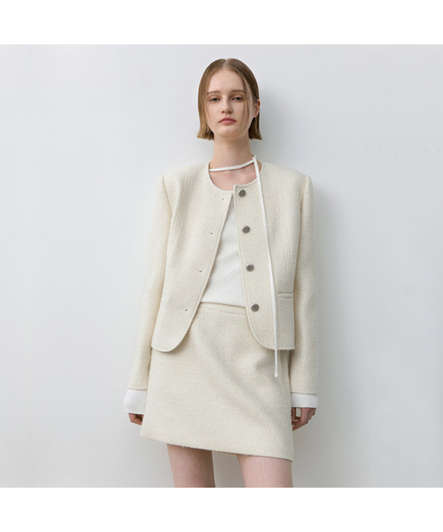 ATELIER NAIN(アトリエナイン)の「UNBALANCED NECK STRING KNIT(T-7011)(ニット/セーター・レディース・アイボリー/ライトピンク・FREE)」の1枚目の写真