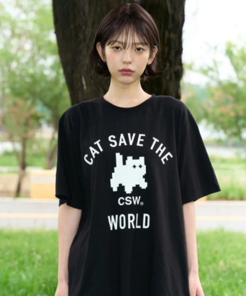 CATSAVETHEWORLD(キャットセーブザワールド)の「◇CATSAVETHEWORLD◇ブランド直輸入正規品/ミョウ シグネチャーアートワーク 半袖Tシャツ MYOW SIGNATURE ART WORK HALF T(Tシャツ/カットソー・レディース・ブラック/ホワイト・L/M)」の6枚目の写真