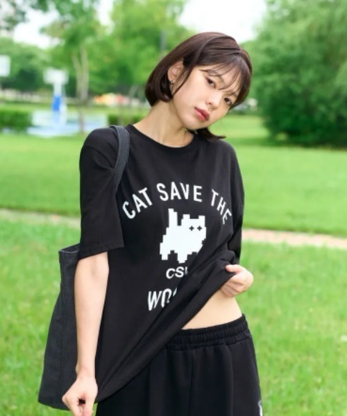CATSAVETHEWORLD(キャットセーブザワールド)の「◇CATSAVETHEWORLD◇ブランド直輸入正規品/ミョウ シグネチャーアートワーク 半袖Tシャツ MYOW SIGNATURE ART WORK HALF T(Tシャツ/カットソー・レディース・ブラック/ホワイト・L/M)」の7枚目の写真