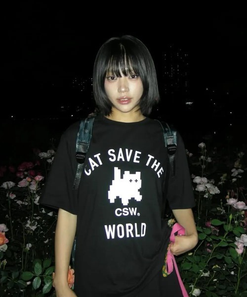 CATSAVETHEWORLD(キャットセーブザワールド)の「◇CATSAVETHEWORLD◇ブランド直輸入正規品/ミョウ シグネチャーアートワーク 半袖Tシャツ MYOW SIGNATURE ART WORK HALF T(Tシャツ/カットソー・レディース・ブラック/ホワイト・L/M)」の5枚目の写真