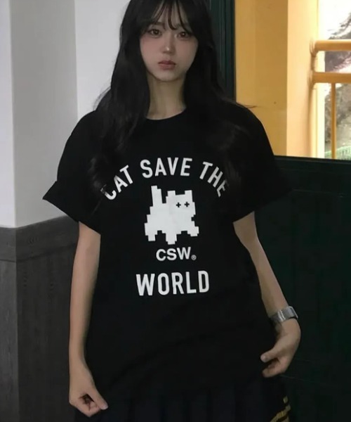 CATSAVETHEWORLD(キャットセーブザワールド)の「◇CATSAVETHEWORLD◇ブランド直輸入正規品/ミョウ シグネチャーアートワーク 半袖Tシャツ MYOW SIGNATURE ART WORK HALF T(Tシャツ/カットソー・レディース・ブラック/ホワイト・L/M)」の3枚目の写真