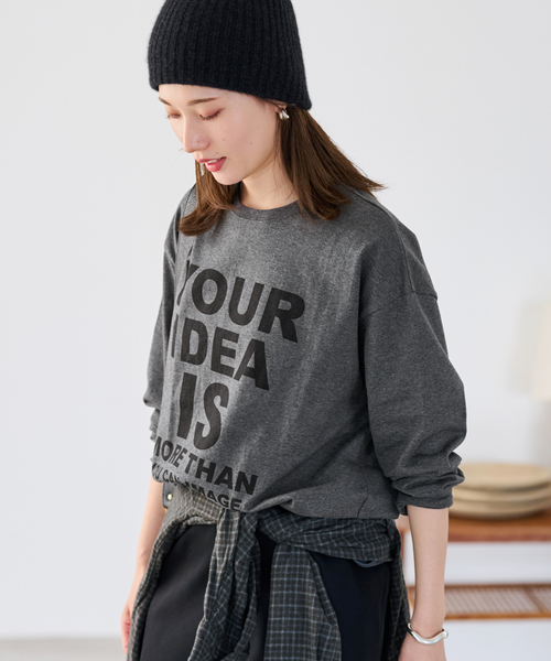 FRAMeWORK（フレームワーク）の「≪WEB限定 / 追加≫ロゴロンTee（Tシャツ/カットソー・レディース・チャコールグレー/ホワイト・FREE）」の13枚目の写真