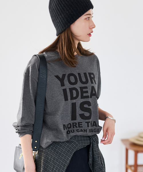 FRAMeWORK（フレームワーク）の「≪WEB限定 / 追加≫ロゴロンTee（Tシャツ/カットソー・レディース・チャコールグレー/ホワイト・FREE）」の14枚目の写真