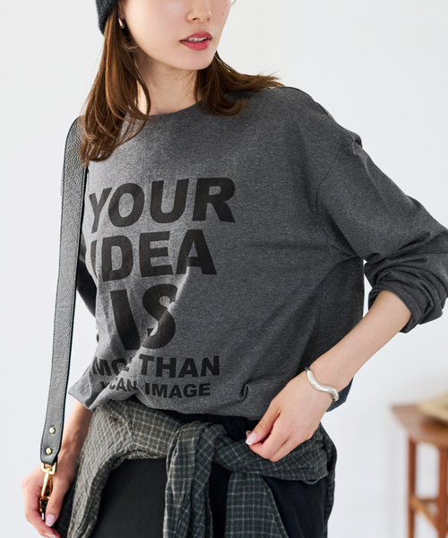 FRAMeWORK（フレームワーク）の「≪WEB限定 / 追加≫ロゴロンTee（Tシャツ/カットソー・レディース・チャコールグレー/ホワイト・FREE）」の16枚目の写真