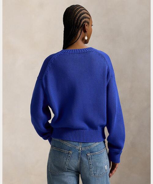 k ❤︎様 特別価格☆B. POLO KNITビビィ ポロニット ブルー Big Pony コットン クルーネック セーター（ニット/セーター）｜POLO