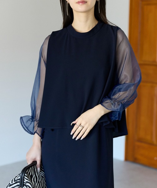 PREFERIR（プレフェリール）の「結婚式 セレモニー セットアップ見え シアーバルーン袖 ドレス（ドレス・レディース・ネイビー/ブラウン/ブラック・LARGE/X-LARGE/SMALL/MEDIUM）」の10枚目の写真