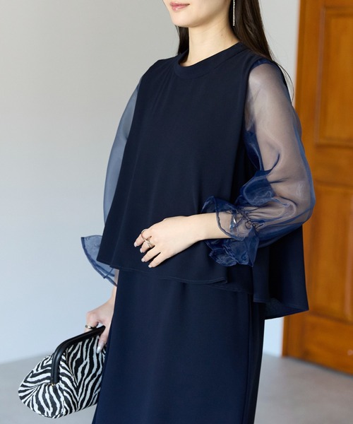 PREFERIR（プレフェリール）の「結婚式 セレモニー セットアップ見え シアーバルーン袖 ドレス（ドレス・レディース・ネイビー/ブラウン/ブラック・LARGE/X-LARGE/SMALL/MEDIUM）」の11枚目の写真