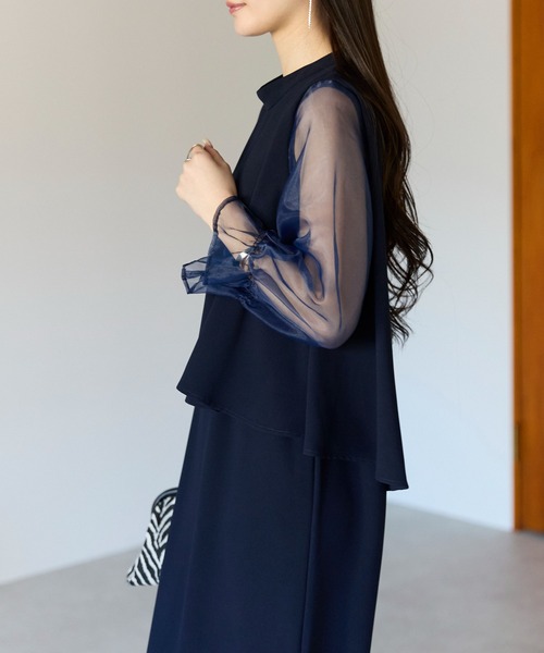 PREFERIR（プレフェリール）の「結婚式 セレモニー セットアップ見え シアーバルーン袖 ドレス（ドレス・レディース・ネイビー/ブラウン/ブラック・LARGE/X-LARGE/SMALL/MEDIUM）」の12枚目の写真