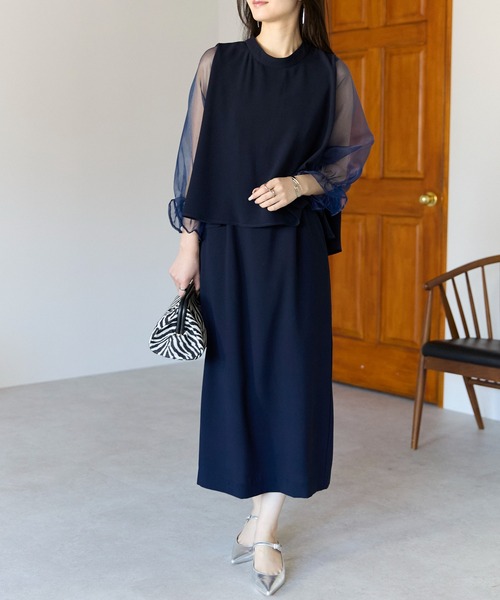 PREFERIR（プレフェリール）の「結婚式 セレモニー セットアップ見え シアーバルーン袖 ドレス（ドレス・レディース・ネイビー/ブラウン/ブラック・LARGE/X-LARGE/SMALL/MEDIUM）」の16枚目の写真