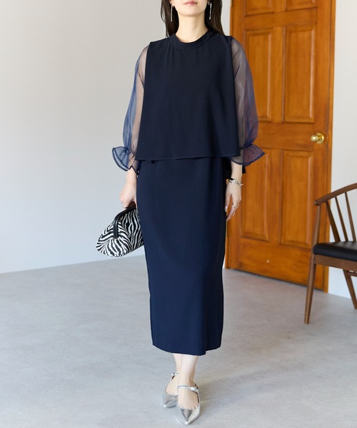 PREFERIR（プレフェリール）の「結婚式 セレモニー セットアップ見え シアーバルーン袖 ドレス（ドレス・レディース・ネイビー/ブラウン/ブラック・LARGE/X-LARGE/SMALL/MEDIUM）」の15枚目の写真