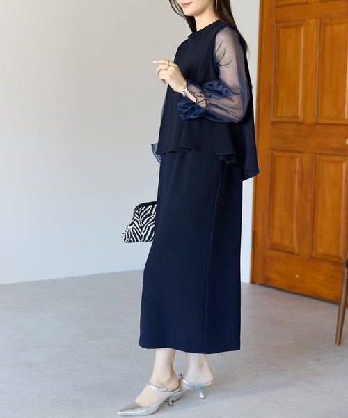PREFERIR（プレフェリール）の「結婚式 セレモニー セットアップ見え シアーバルーン袖 ドレス（ドレス・レディース・ネイビー/ブラウン/ブラック・LARGE/X-LARGE/SMALL/MEDIUM）」の18枚目の写真