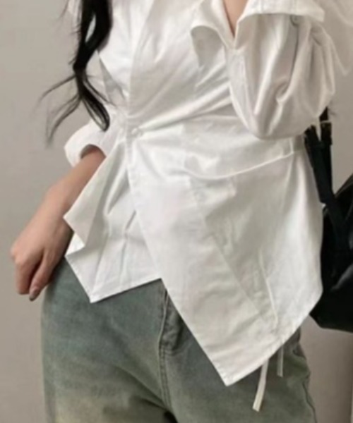 Ritzy(リッツィー)の「長袖ラップブラウス(シャツ/ブラウス・レディース・ブルー/ホワイト・LARGE/MEDIUM)」の5枚目の写真