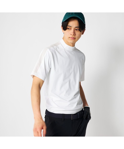 FILA GOLF(フィラゴルフ )の「FILA GOLF フィラゴルフ ゴルフウェア 接触冷感 吸汗速乾 UVカット メッシュ切替 半袖モックネックシャツ(Tシャツ/カットソー・メンズ・オフホワイト/グレー/ブラック・3L/LL/L/M)」の2枚目の写真