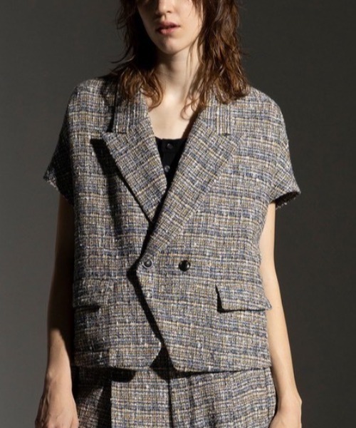 ROBES&CONFECTIONS(ローブスコンフェクションズ)の「Robes & Confections/ローブス&コンフェクションズ/尾州ツイード H JKT(テーラードジャケット・レディース・ブルー/ネイビー・1)」の1枚目の写真