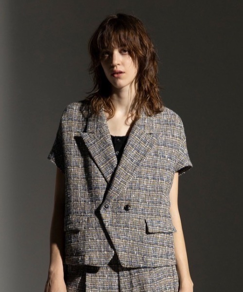 ROBES&CONFECTIONS(ローブスコンフェクションズ)の「Robes & Confections/ローブス&コンフェクションズ/尾州ツイード H JKT(テーラードジャケット・レディース・ブルー/ネイビー・1)」の6枚目の写真