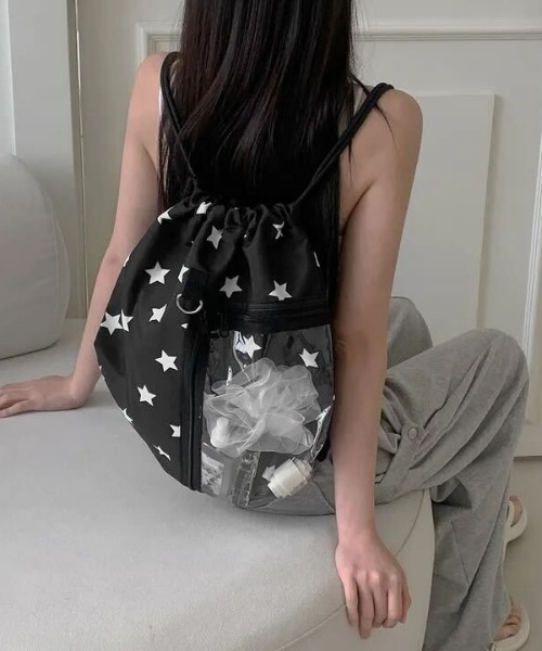 SHEPP（シープ）の「【推し活】クリアポケット付き 2way ナップサック / バックパック ナップザック（バックパック/リュック・レディース・ブラック/ホワイト・F）」の6枚目の写真