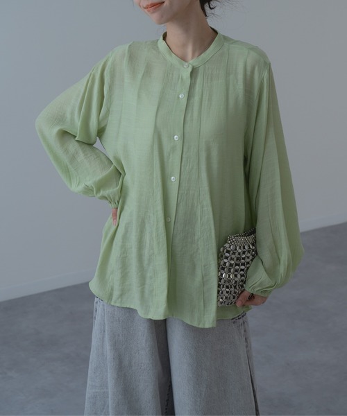 refinedworks（リファインドワークス）の「【refinedworks】フロントギャザーフレアブラウス（シャツ/ブラウス・レディース・ネイビー/グリーン/ホワイト・FREE）」の2枚目の写真