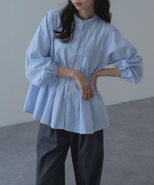 refinedworks（リファインドワークス）の「【refinedworks】フロントギャザーフレアブラウス（シャツ/ブラウス・レディース・ネイビー/グリーン/ホワイト・FREE）」の9枚目の写真