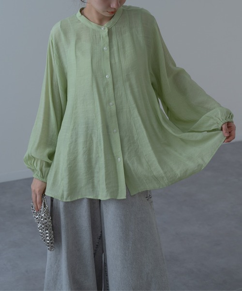 refinedworks（リファインドワークス）の「【refinedworks】フロントギャザーフレアブラウス（シャツ/ブラウス・レディース・ネイビー/グリーン/ホワイト・FREE）」の5枚目の写真