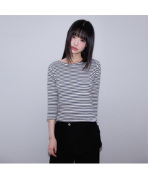 Stripe Three-Quarter Sleeve [Dark Gray]