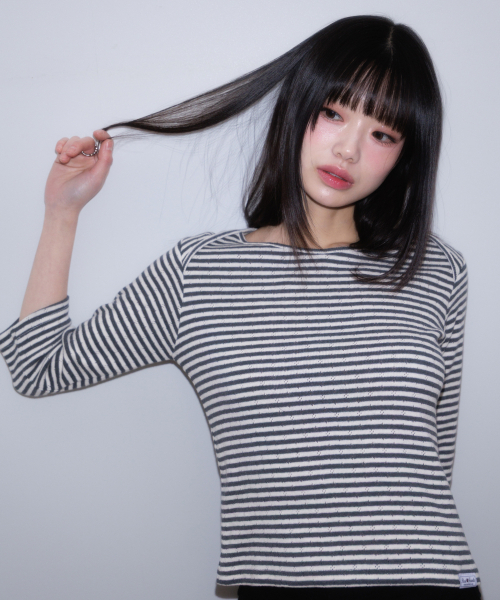 ROSEFRANTZ（ロゼフランツ）の「Stripe Three-Quarter Sleeve [Dark Gray]（Tシャツ/カットソー・レディース・ダークグレー・OS）」の2枚目の写真