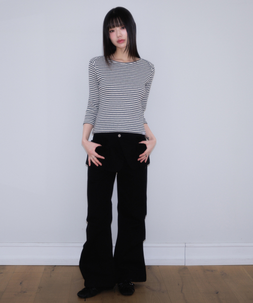 ROSEFRANTZ（ロゼフランツ）の「Stripe Three-Quarter Sleeve [Dark Gray]（Tシャツ/カットソー・レディース・ダークグレー・OS）」の8枚目の写真