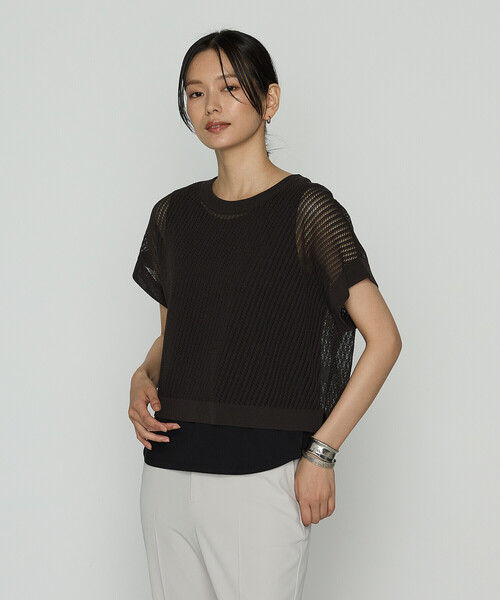 COMME CA（コムサ）の「〔 Sサイズ 〕 透かし編みレース柄 レイヤードニット（アンサンブル・レディース・グレー・5号）」の3枚目の写真