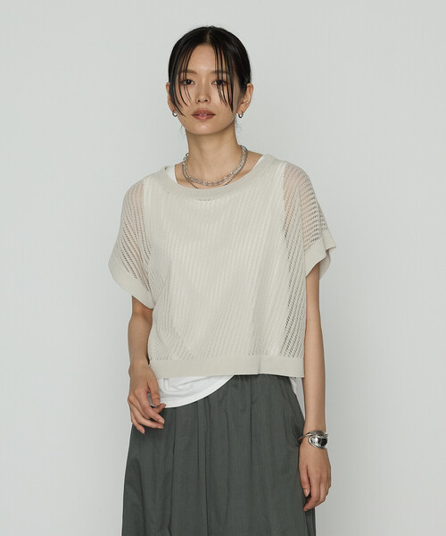 COMME CA（コムサ）の「〔 Sサイズ 〕 透かし編みレース柄 レイヤードニット（アンサンブル・レディース・グレー・5号）」の6枚目の写真