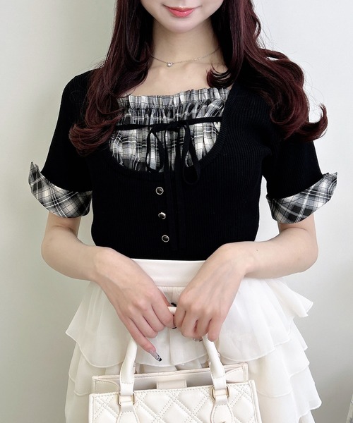 INGNI(イング)の「チェックシャツレイヤード風半袖ニット(ニット/セーター・レディース・ブラック系9/グレー系9・M)」の17枚目の写真