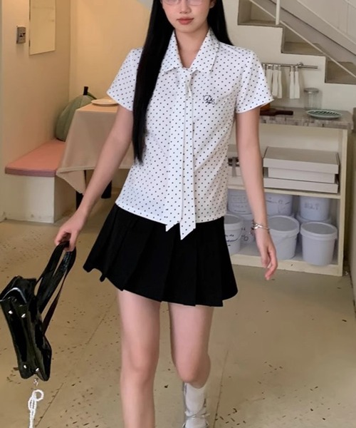 shyam inspiration(シャムインスピレーション)の「2026年新作/リボンタイドット半袖シャツ(シャツ/ブラウス・レディース・ホワイト・S/M)」の3枚目の写真
