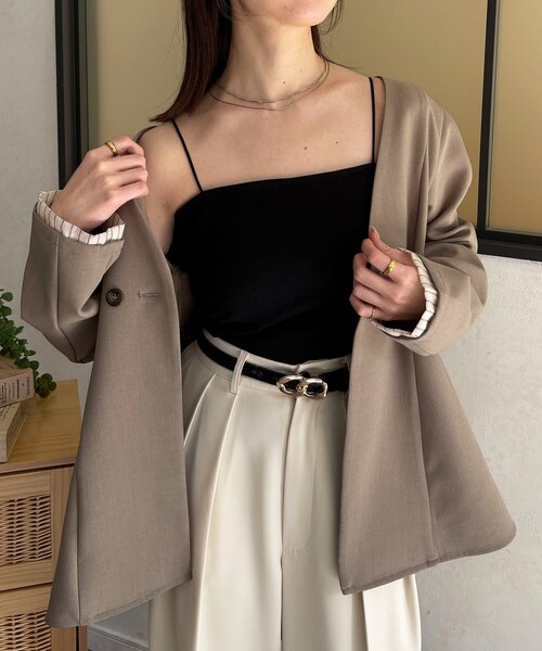 Thevon（ゼボン）の「カットリブカップ付きキャミ（キャミソール・レディース・ブラック/グレイッシュベージュ/オフホワイト・FREE）」の2枚目の写真