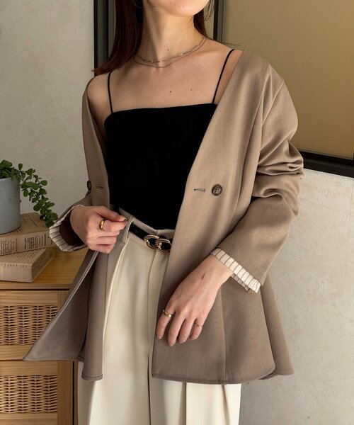 Thevon（ゼボン）の「カットリブカップ付きキャミ（キャミソール・レディース・ブラック/グレイッシュベージュ/オフホワイト・FREE）」の13枚目の写真