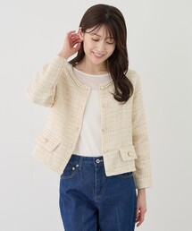Jayro（ジャイロ）の「パールネックツイードジャケット（ノーカラージャケット）」