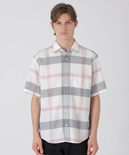 BLACK LABEL CRESTBRIDGE(ブラックレーベル・クレストブリッジ)の「カラミクレストブリッジチェックハーフスリーブシャツ(シャツ/ブラウス・メンズ・ベージュ系その他2/オフホワイト/ブラック・L/M/S/LL)」の1枚目の写真