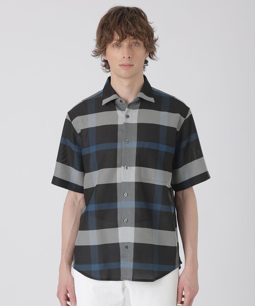 BLACK LABEL CRESTBRIDGE(ブラックレーベル・クレストブリッジ)の「カラミクレストブリッジチェックハーフスリーブシャツ(シャツ/ブラウス・メンズ・ベージュ系その他2/オフホワイト/ブラック・L/M/S/LL)」の2枚目の写真
