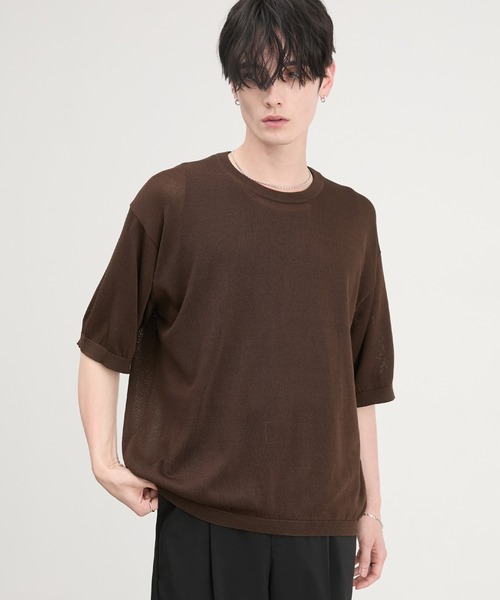 CIYOT（シヨウト）の「【CIYOT】コンパクトシルエット ハイゲージ 半袖 サマーニット Tシャツ＜マシンウォッシャブル・接触冷感＞（Tシャツ/カットソー・メンズ・アイボリー系/チャコールグレー/ブラウン系/アイボリー/グレー/ブラウン系2/チャコール/グレー系・S/L/M）」の7枚目の写真