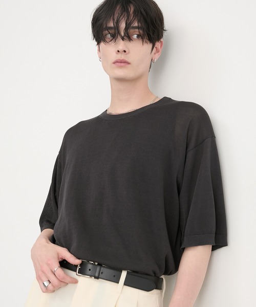 CIYOT（シヨウト）の「【CIYOT】コンパクトシルエット ハイゲージ 半袖 サマーニット Tシャツ＜マシンウォッシャブル・接触冷感＞（Tシャツ/カットソー・メンズ・アイボリー系/チャコールグレー/ブラウン系/アイボリー/グレー/ブラウン系2/チャコール/グレー系・S/L/M）」の3枚目の写真