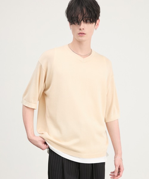CIYOT（シヨウト）の「【CIYOT】コンパクトシルエット ハイゲージ 半袖 サマーニット Tシャツ＜マシンウォッシャブル・接触冷感＞（Tシャツ/カットソー・メンズ・アイボリー系/チャコールグレー/ブラウン系/アイボリー/グレー/ブラウン系2/チャコール/グレー系・S/L/M）」の2枚目の写真