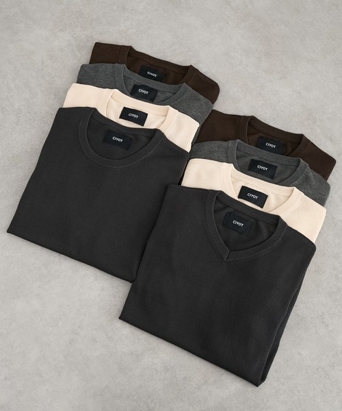 CIYOT（シヨウト）の「【CIYOT】コンパクトシルエット ハイゲージ 半袖 サマーニット Tシャツ＜マシンウォッシャブル・接触冷感＞（Tシャツ/カットソー・メンズ・アイボリー系/チャコールグレー/ブラウン系/アイボリー/グレー/ブラウン系2/チャコール/グレー系・S/L/M）」の9枚目の写真