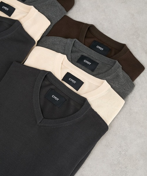 CIYOT（シヨウト）の「【CIYOT】コンパクトシルエット ハイゲージ 半袖 サマーニット Tシャツ＜マシンウォッシャブル・接触冷感＞（Tシャツ/カットソー・メンズ・アイボリー系/チャコールグレー/ブラウン系/アイボリー/グレー/ブラウン系2/チャコール/グレー系・S/L/M）」の10枚目の写真