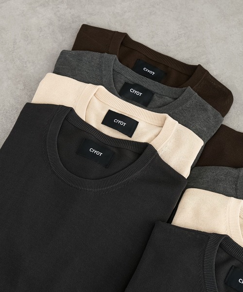 CIYOT（シヨウト）の「【CIYOT】コンパクトシルエット ハイゲージ 半袖 サマーニット Tシャツ＜マシンウォッシャブル・接触冷感＞（Tシャツ/カットソー・メンズ・アイボリー系/チャコールグレー/ブラウン系/アイボリー/グレー/ブラウン系2/チャコール/グレー系・S/L/M）」の11枚目の写真