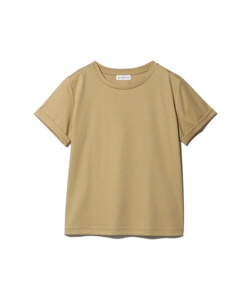 ESTNATION（エストネーション）の「ESTNATION / アルビニ コットンスムース ロールアップ Tシャツ（Tシャツ/カットソー・レディース・ネイビー/ホワイト/ブラック/ブラウン/ベージュ/カーキ・FREE）」の4枚目の写真