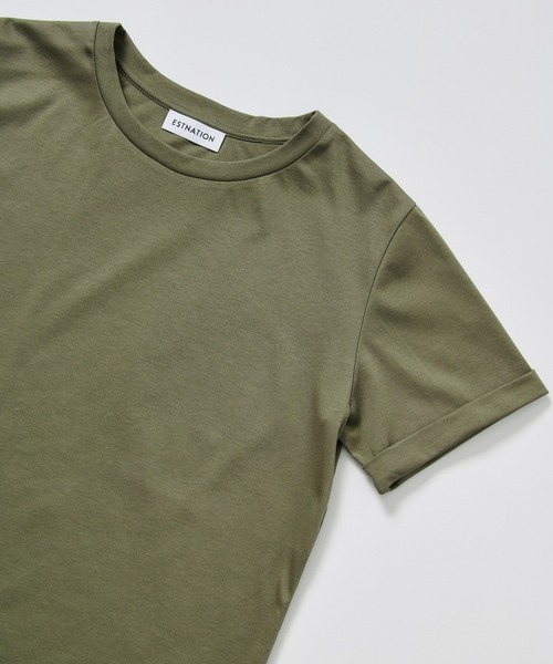 ESTNATION（エストネーション）の「ESTNATION / アルビニ コットンスムース ロールアップ Tシャツ（Tシャツ/カットソー・レディース・ネイビー/ホワイト/ブラック/ブラウン/ベージュ/カーキ・FREE）」の5枚目の写真