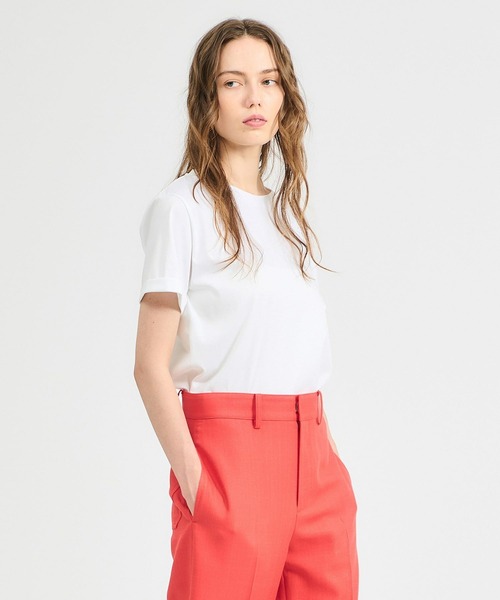 ESTNATION（エストネーション）の「ESTNATION / アルビニ コットンスムース ロールアップ Tシャツ（Tシャツ/カットソー・レディース・ネイビー/ホワイト/ブラック/ブラウン/ベージュ/カーキ・FREE）」の9枚目の写真