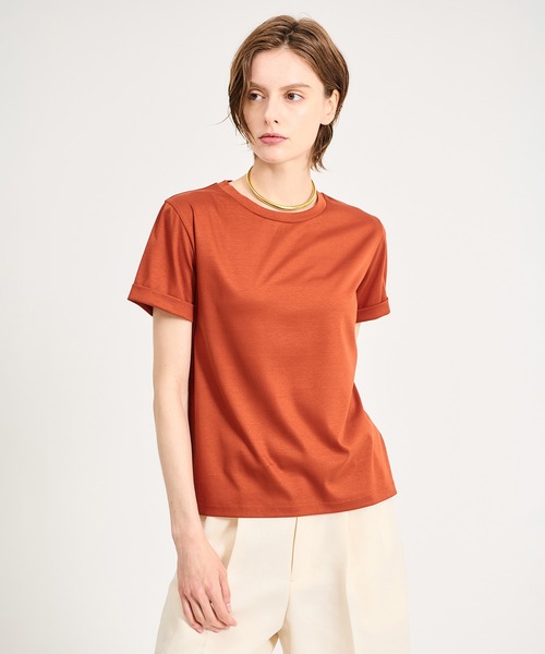 ESTNATION（エストネーション）の「ESTNATION / アルビニ コットンスムース ロールアップ Tシャツ（Tシャツ/カットソー・レディース・ネイビー/ホワイト/ブラック/ブラウン/ベージュ/カーキ・FREE）」の17枚目の写真